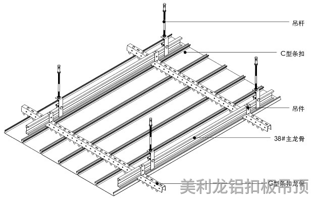 滚涂c型铝条扣安装示意图1